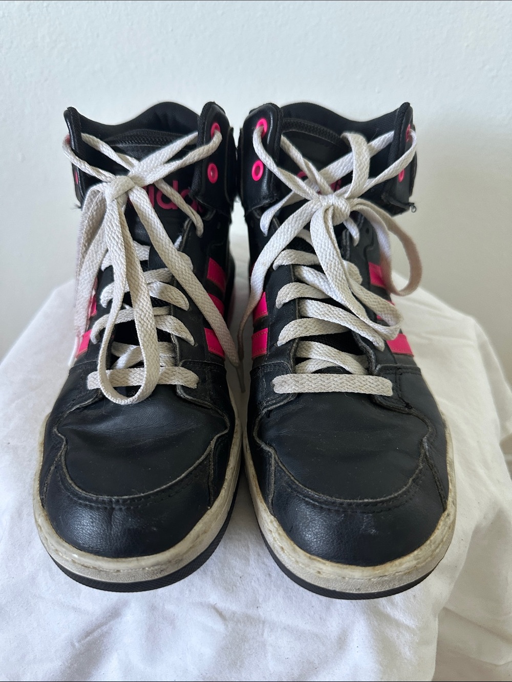 Women Adidas Black and Pink High-Top Sneakers Size US6